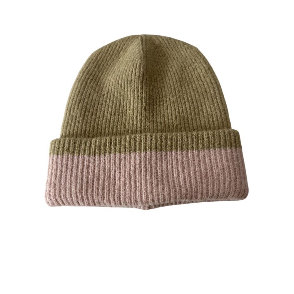 Anthropologie Maeve Beanie Hat One Size Pink Beige Winter Warm‎ Knit Skater
